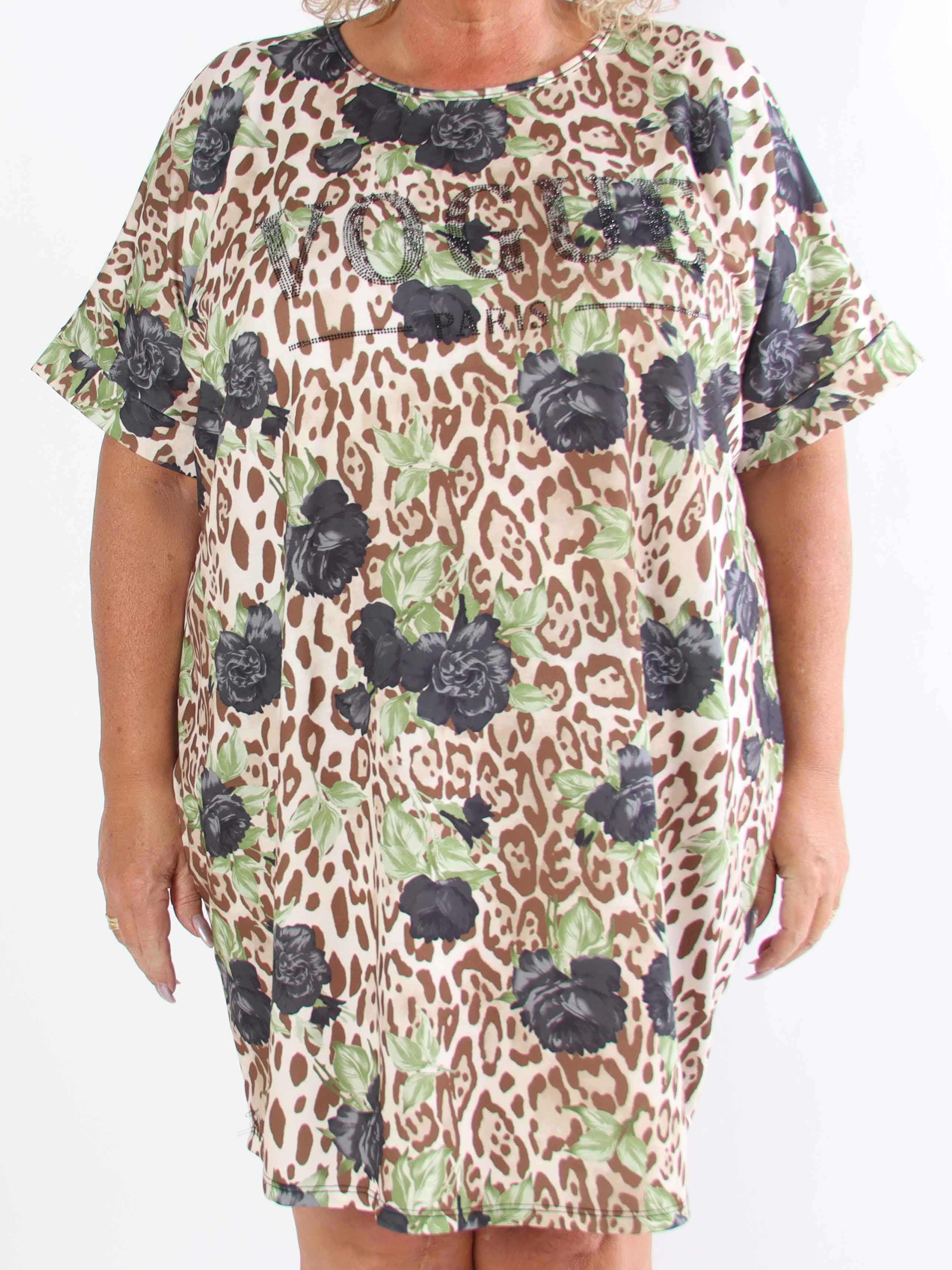 Mintu Leo Dress - Plus size t-shirtklänning i bomull med leopardtryck